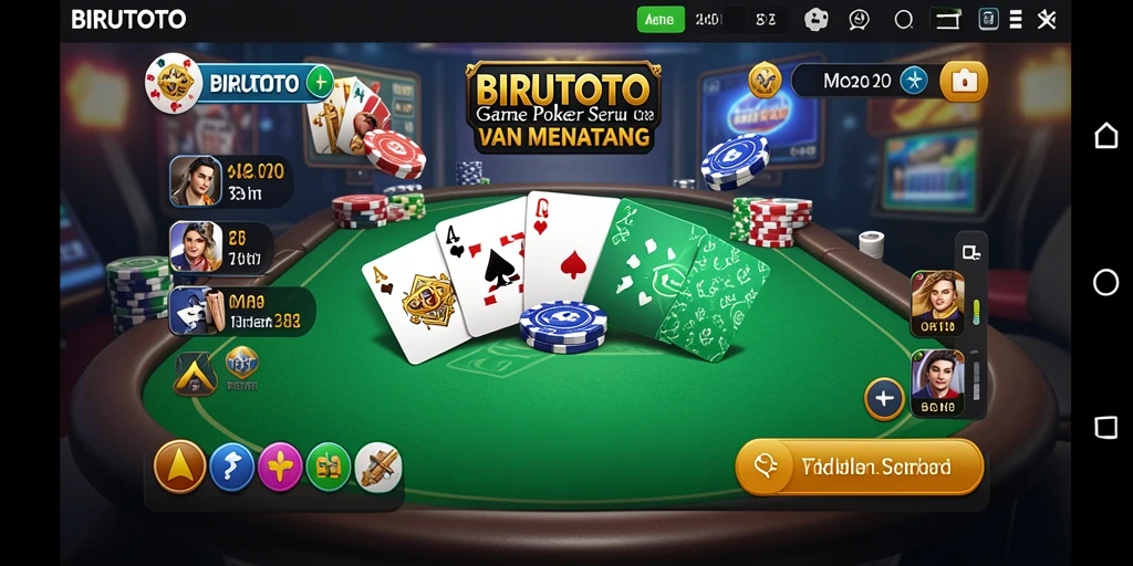 Tampilan gameplay BIRUTOTO dengan suasana poker yang mendebarkan.