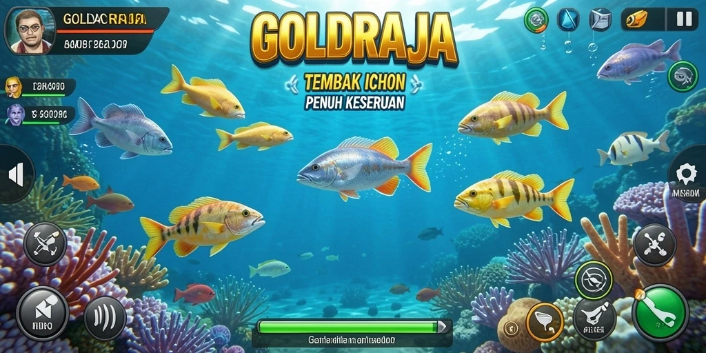 Tampilan gameplay GOLDRAJA yang seru saat menembak ikan.