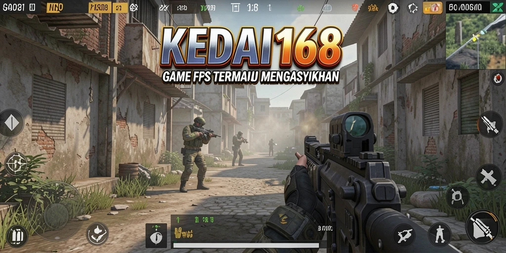 Screenshot KEDAI168 menampilkan aksi gameplay FPS yang mendebarkan.