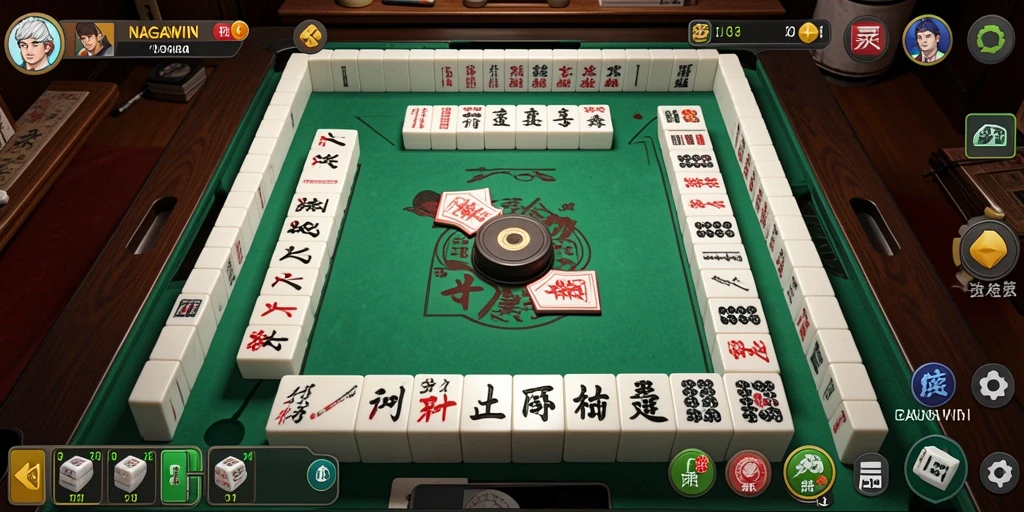 Tampilan gameplay NAGAWIN dengan desain ubin Mahjong yang menarik.