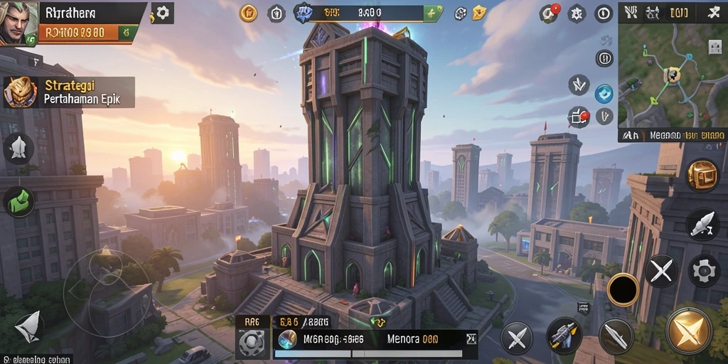 Tampilan gameplay R6R6 menampilkan menara menakjubkan yang menghancurkan musuh.