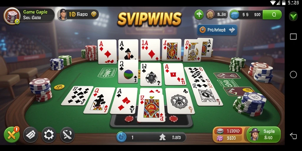 Screenshot SVIPWINS menampilkan gameplay Gaple yang seru dan interaktif.