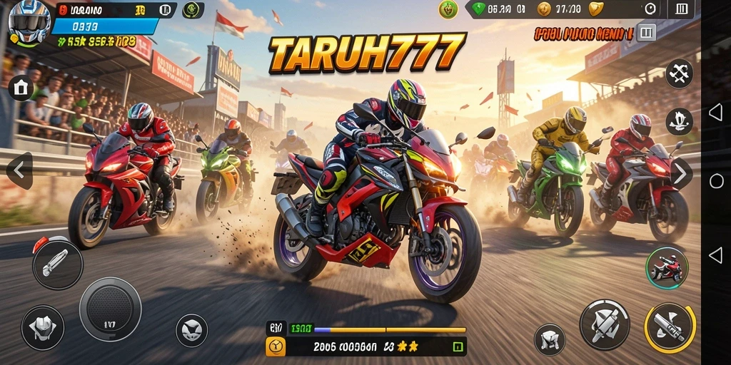 Tangkapan layar TARUH777 menampilkan aksi balapan motor yang seru dan mendebarkan.