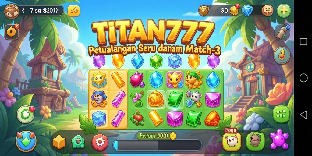 Screenshot gameplay TITAN777 menampilkan aksi seru dalam permainan Match-3.